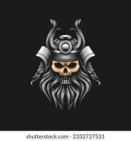 Vector Samurai Head Skull Design Template