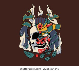 vector samurai helmet illustrations with skull