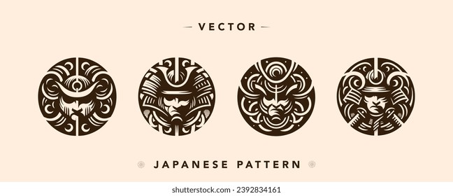 Vector Samurai Icon Set with Japanese Patterns