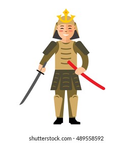Vector Samurai japan. Flat style colorful Cartoon illustration.