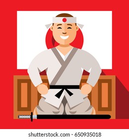 Vector Samurai japan. Flat style colorful Cartoon illustration.