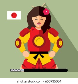 Vector Samurai japan. Flat style colorful Cartoon illustration.