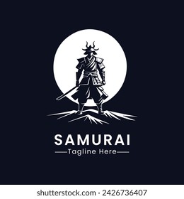 Vector samurai moon logo design illustration