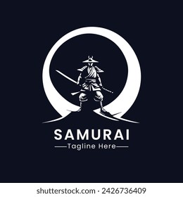 Vector samurai moon logo design illustration