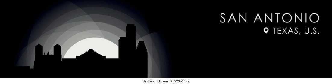 Vector San Antonio, USA Texas state cityscape banner. Black and white placard profile picture for header, footer