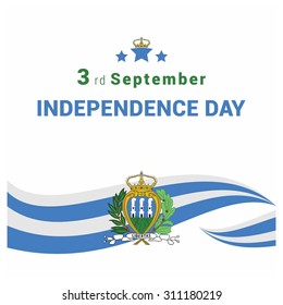 Vector San Marino Independence Day 3rd September Celebration Card. blue and white lines with flag emblem on white background. Illustration