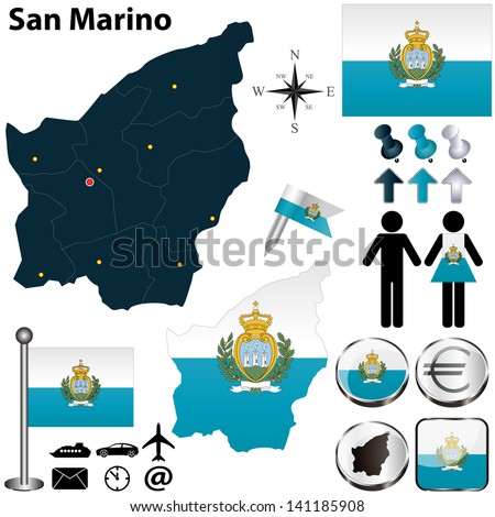 Vector of San Marino set with detailed country shape with region borders, flags and icons