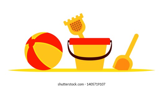 vector sand bucket and beach ball isolated on white background