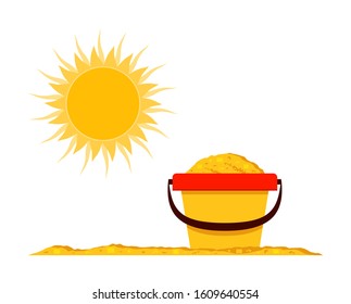 vector sand bucket in sand and sun isolated on white background