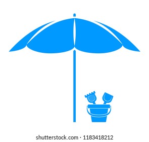 vector sand bucket under beach umbrella isolated on white background