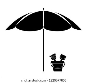 vector sand bucket under beach umbrella isolated on white background