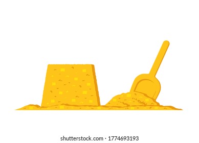 vector sand cake and shovel in sand isolated on white background