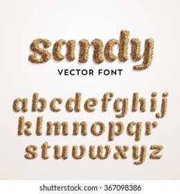 Vector sand font. Realistic characters style. Latin alphabet from A to Z. 