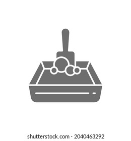 Vector sand tray and shovel grey icon.