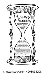 Vector sandglass illustration. Black and white hand-drawn illustration. There is place for your text in the center. 