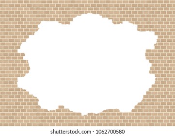Vector sandstone broken brick wall background with big hole