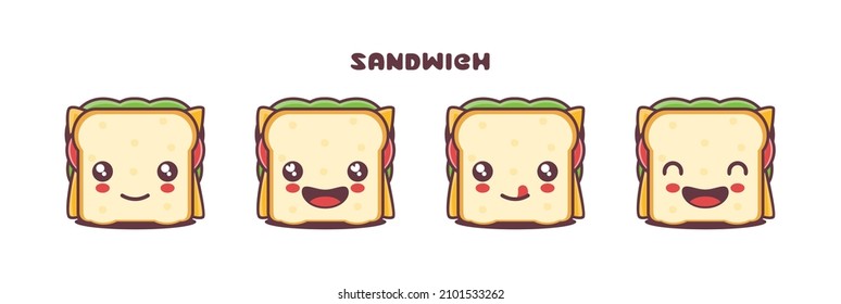 vector sandwich cartoon mascot, with different facial expressions. suitable for icons, logos, prints, stickers, etc.