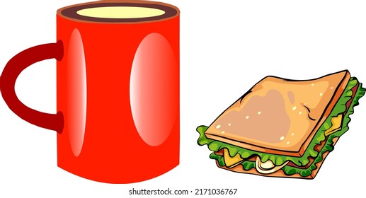 vector sandwich and a glass of red coffee