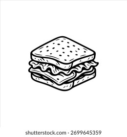 Logotipo de sándwich de Vector en estilo monocromo, ideal para cafeterías, delicatessen o marcas de productos alimenticios.
