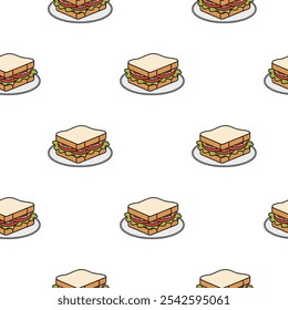 Diseño repetido del patrón del sándwich del Vector, patrón inconsútil del sándwich, fondo de la comida