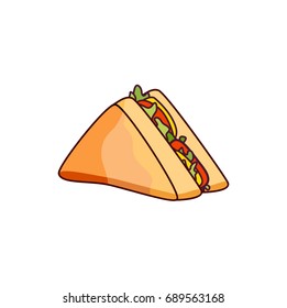 Vector sandwich with vegetables. Fast food flat cartoon isolated illustration on a white background.