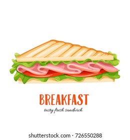 Vector sandwich wich ham. Illustration breakfast for food design.