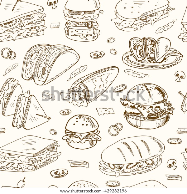 Vector Sandwiches Seamless Pattern Club Sandwich Stock Vector (Royalty ...