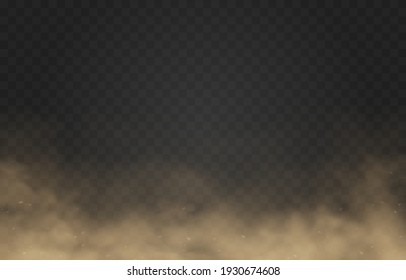 Vector sandy dust cloud. Clouds with dust particles. Sandstorm on an isolated transparent background. .