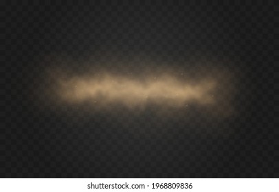 Vector sandy dust cloud. Clouds with dust particles. Sandstorm on an isolated transparent background. PNG.