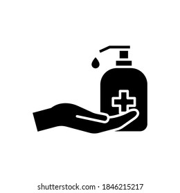 Vector Sanitize icono de mano, sanitizador de mano, desinfectante, símbolo de prevención de coronavirus sobre fondo blanco aislado para UI/UX y sitio web.