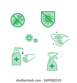 Vector sanitize icon set in green color