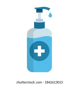 Icono de vertido. Frasco de jabón antibacteriano. Ilustración de estilo plano. 10 pasos