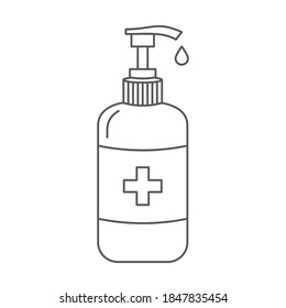 Vector sanitizer icon. Antibacterial soap bottle. Vector illustration. 10 eps