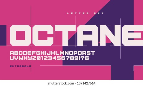 Vector sans serif extrabold urban geometric letter set, alphabet.