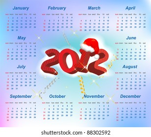 Vector Santa calendar 2012 year (week starts on Sunday)