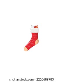 Vector Santa Christmas socks isolated - holiday icon. Xmas clothing symbol Illustration. merry Christmas Sign symbol, new year icon. Perfect for coloring book, textiles, icon, web, painting. 
