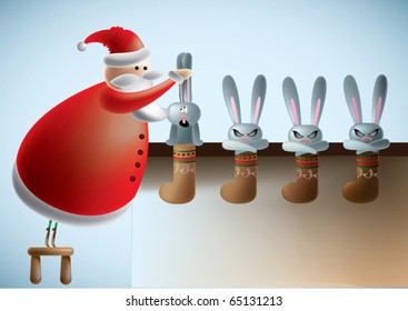 vector santa claus with angry rabbits