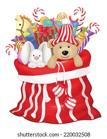 Vector Santa Claus bag and toys   gifts 