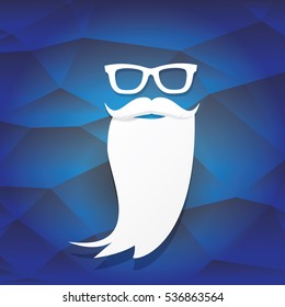 vector Santa claus with beard on blue polygonal background. Christmas hipster poster for party or greeting card. Santa Hipster Claus. vector merry christmas art design background.