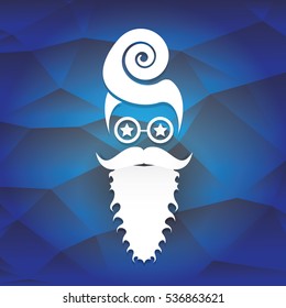 vector Santa claus with beard on blue polygonal background. Christmas hipster poster for party or greeting card. Santa Hipster Claus. vector merry christmas art design background.