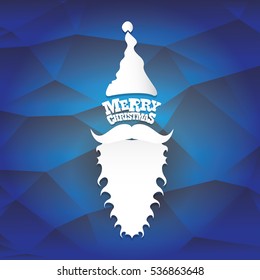 vector Santa claus with beard on blue polygonal background. Christmas hipster poster for party or greeting card. Santa Hipster Claus. vector merry christmas art design background.
