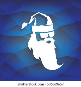 vector Santa claus with beard on blue polygonal background. Christmas hipster poster for party or greeting card. Santa Hipster Claus. vector merry christmas art design background.