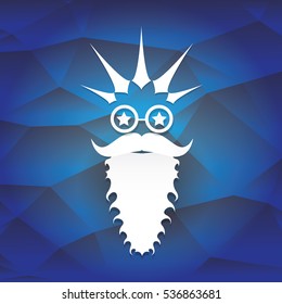 vector Santa claus with beard on blue polygonal background. Christmas hipster poster for party or greeting card. Santa Hipster Claus. vector merry christmas art design background.