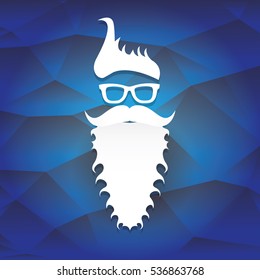 vector Santa claus with beard on blue polygonal background. Christmas hipster poster for party or greeting card. Santa Hipster Claus. vector merry christmas art design background.