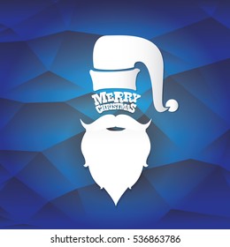 vector Santa claus with beard on blue polygonal background. Christmas hipster poster for party or greeting card. Santa Hipster Claus. vector merry christmas art design background.