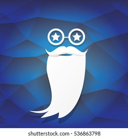 vector Santa claus with beard on blue polygonal background. Christmas hipster poster for party or greeting card. Santa Hipster Claus. vector merry christmas art design background.