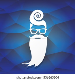vector Santa claus with beard on blue polygonal background. Christmas hipster poster for party or greeting card. Santa Hipster Claus. vector merry christmas art design background.