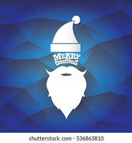 vector Santa claus with beard on blue polygonal background. Christmas hipster poster for party or greeting card. Santa Hipster Claus. vector merry christmas art design background.