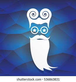vector Santa claus with beard on blue polygonal background. Christmas hipster poster for party or greeting card. Santa Hipster Claus. vector merry christmas art design background.