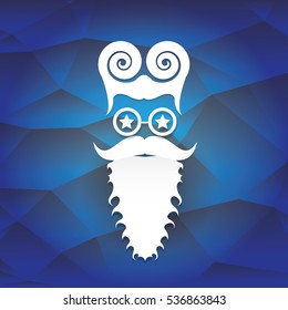 vector Santa claus with beard on blue polygonal background. Christmas hipster poster for party or greeting card. Santa Hipster Claus. vector merry christmas art design background.